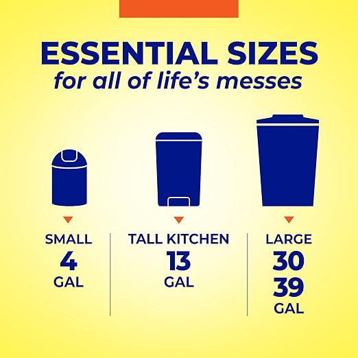 Hefty Essentials Extra Large 39 Gallon Trash Bags, 40 Count, Extra Large Trash Bags for Landscaping, Yard Waste, Basement Cleanouts, Home Remodeling, and More, Scent Free, Black