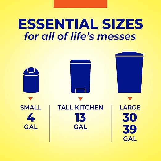 Hefty Essentials Drawstring 13 Gallon Kitchen Trash Bags, Tall Unscented Trash Bags for Kitchens, Home Offices, or Laundry Rooms, Easy to Tie, Lift, and Carry, White (Pack of 270)