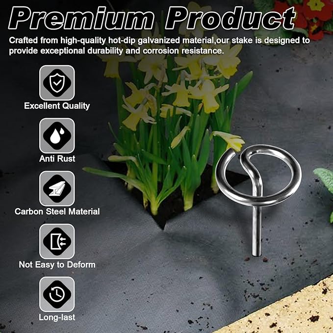 FEED GARDEN Heavy Duty Landscape Fabric Pins 8 Gauge 120 Pack with Pick Hook, 6 Inch Galvanized Round Head Garden Stakes for Weed Barrier Fabric, Turf, Sod, Tent, Garden Edging & Hard Soil