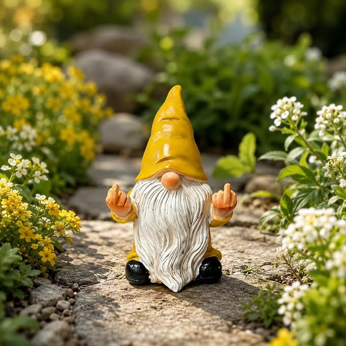 QINJIEJIE Sunflower Yellow Garden Gnomes Outdoor Funny Gnome 3.5in Naughty Gnomes for Fairy Garden Yard Decoration Lawn Ornament Gnome Statue for Home Decor