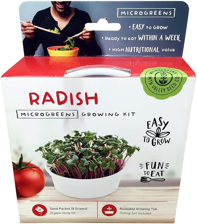 Mini Microgreens Growing Kit - Radish - Grow Your Own Organic Gourmet Micro Greens Indoors: Salad, Sandwich & Garnish - Easy & Fun - Great Gift or Stocking Stuffer (Radish)