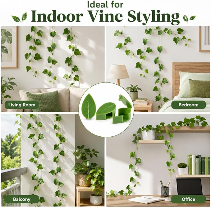 RAINFLOW 90 Pcs Plant Wall Clips - Plant Climbing Wall Fixture Clips with 108 Adhesive Sticker, Fixer Invisible Vines Fixing Clip for Pothos Vine Climber Support, Indoor Outdoor Decoration