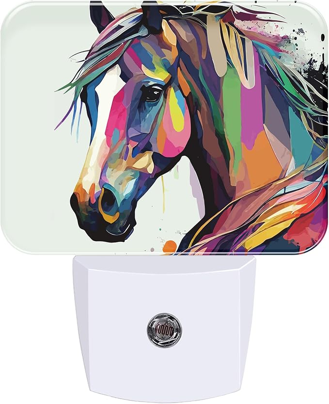 Night Light Watercolor Horse Plug-in Wall LED Night Lamp with Dusk-to-Dawn Smart Sensor Lamp for Adult Bedroom Living Room Hallway Kitchen