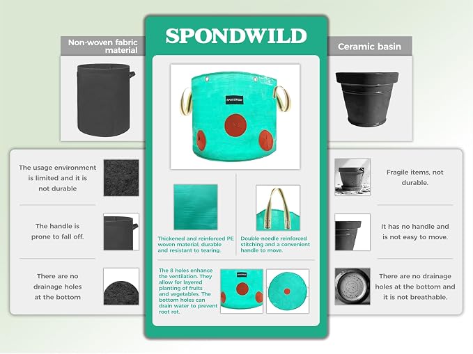 7 Pack 5 Gallon Grow Bags Heavy Duty 180G Thickened PE Plant Pots with 8 Breathable Holes