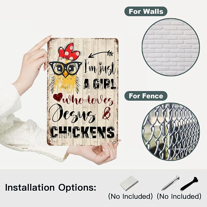 Chicken Coop Metal Sign on Coop A Girl Who Loves Chickens Vintage Kitchen Decor Gifts 12 * 8in