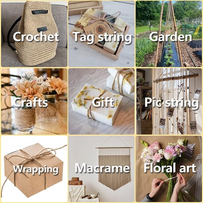 PerkHomy 800 Feet (2Pcs * 400Feet) Garden Twine Strong Natural Jute Long Brown Twine for Gardening Tomato Climbing Plant Tie Floristry Crafts Gift Wrapping Packing Decor