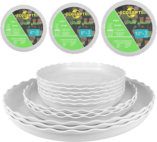 12Pcs Plant Saucer, 6 8 10 Inch Durable Plastic Plant Trays for Pots, White Round Plant Pot Saucers, Drip Tray for Indoor and Outdoor Garden