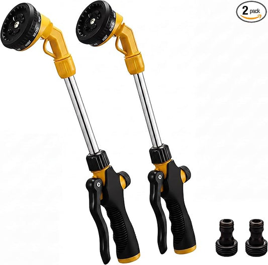 Hushee 2 Pack Garden Hose Watering Wand, 17.7 Inch Metal Watering Wand with 10 Spray Patterns and Shut Off Valve, Hose Sprayer Nozzle for Hanging Baskets Shrubs Plants Garden Lawn(Yellow)
