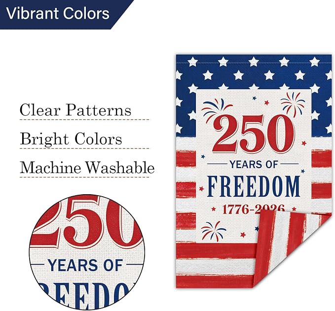Louise Maelys 250th Anniversary Garden Flag 12x18 Inch, 250 Years American Patriotic USA Yard Banner Sign Double Sided, Commemorative Home 4th of July Outside Outdoor Decor