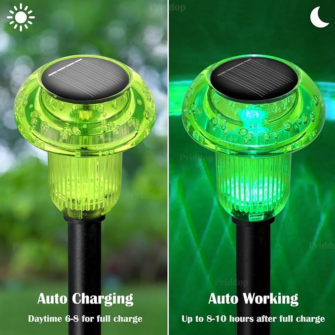 Priddop Solar Halloween Lights Outdoor 8 Pack Waterproof Green LED | Yard Garden Decorative Pathway Mushroom Outside Landscape Path Lighting Patio Walkway Ground Pattern Halloween Decorations