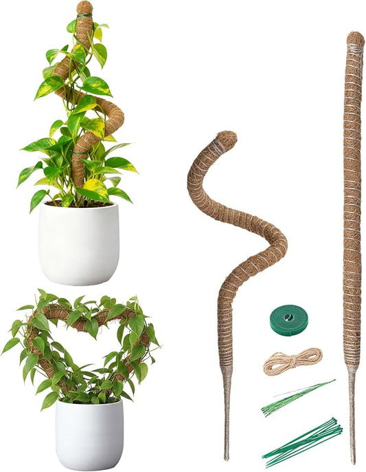 Mcbazel 2 Pack 31.5'' Bendable Moss Pole, Monstera Plant Support, Coco Coir Moss Poles for Climbing Plants, Stakes for Indoor Plant, Accessories for Monstera Pot