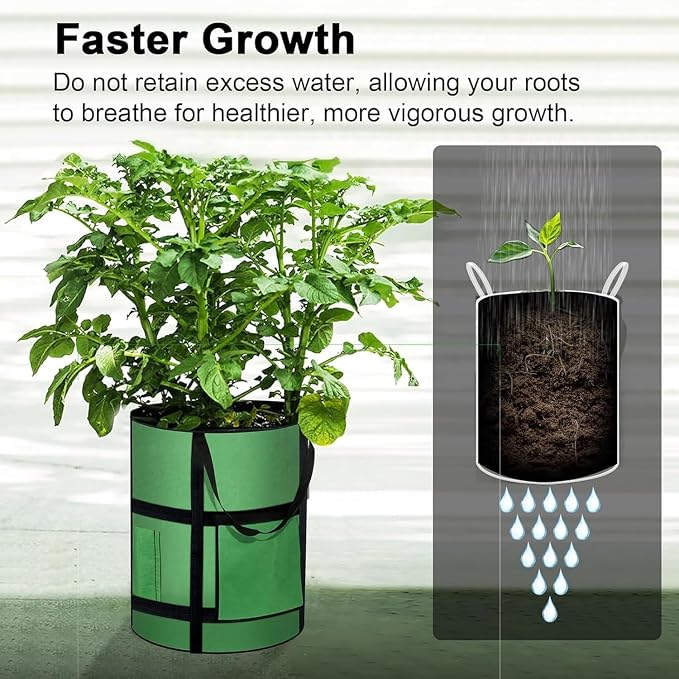 MEKOLIFE 7 Gallon Potato Grow Bags with Viewing Window, 300G Nonwoven Garden Planting Pots, Heavy-Duty Surround Handles for Gardening Supplies (2Pack Grow Bags)