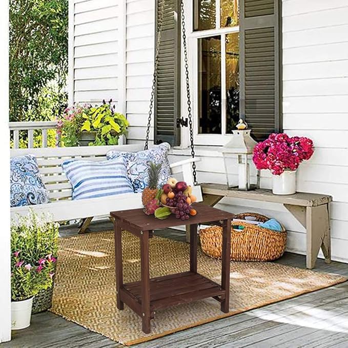 Patio Coffee Bistro Side Table,Indoor Outdoor Small Wooden Rectangular Side End Table,Modern Wood Bedside Table,with Shelf,for Garden Yard Lawn Balcony (Brown)