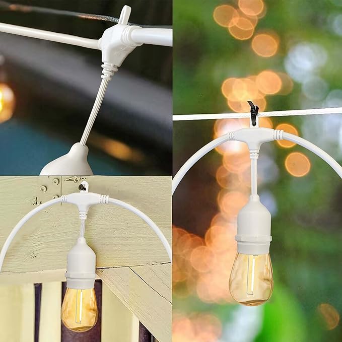 Banord White Outdoor String Lights, 96FT Commercial Grade Patio Lights with 30 1W S14 Dimmable Shatterproof LED Bulbs, Heavy Duty Hanging Lights for Outdoor, Waterproof String Lights (2x48FT)