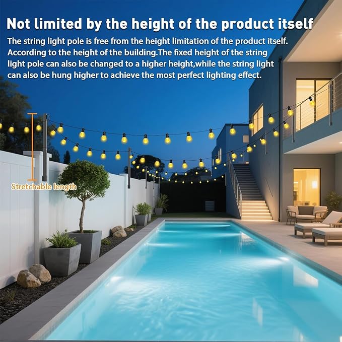 SINLEY 10 Pack Suspension Outdoor String Light Poles for Outside String Lights Hanging,with Clip and Holder,Light Post Mounting Stand for Patio Fence Wall Garden Backyard Deck