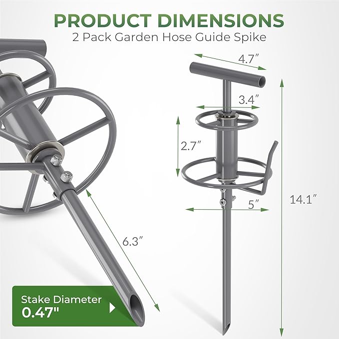 Garden Hose Guide Stakes, Water Hose Spikes, 2 Pack 14.1'' Metal Corner Hose Guard, Heavy Duty Hose Redirect Stake Protects Plants & Prevents Kinks for Lawn Watering, Patio & Pet Bath,Gardening Tools