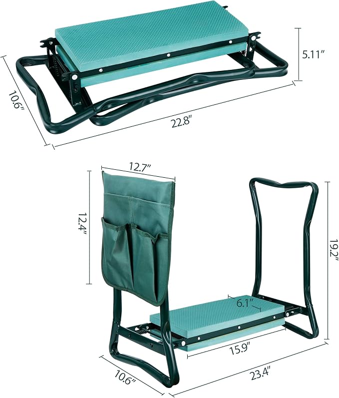 ZenStyle Foldable Garden Kneeler Seat with Tool Pouch Portable Garden Bench with EVA Foam Padded Kneeling Pad Gardening Stool