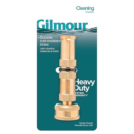 Gilmour Heavy Duty Brass Twist Hose Nozzle, Water Hose Nozzle for Cleaning and Watering, Garden Hose Nozzle with Adjustable Spray Pattern