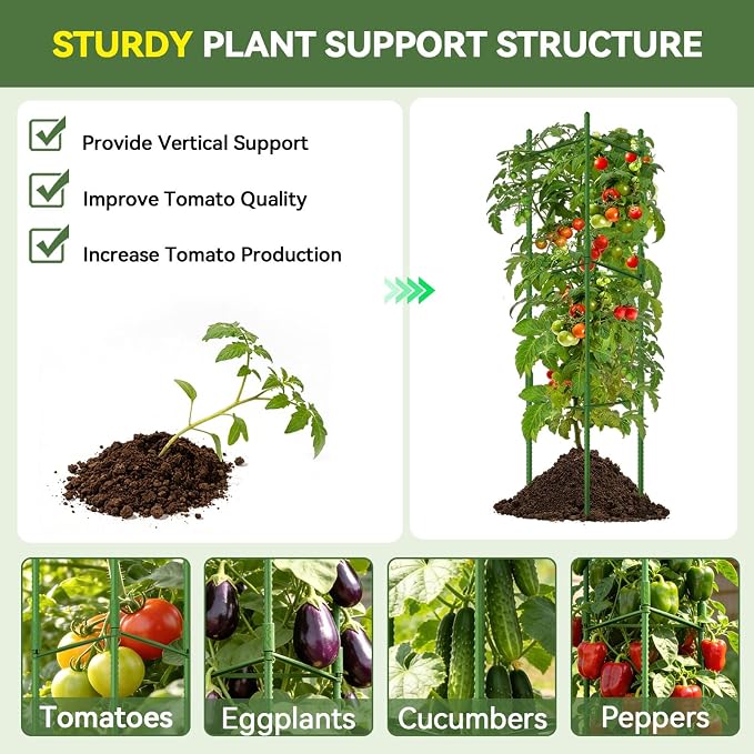 Halatool 4 Pack Tomato Cages for Garden, Up to 48in Adjustable Tomato Cage, Garden Stakes Tomatoe Trellis for Pots, Tomatoes Plant Support for Raised Garden Bed & Climbing Vegetables Flowers