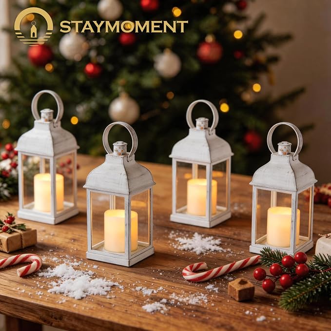 Wedding Decor White Lanterns: 6 Pcs LED Flameless Decorative Indoor Outdoor Farmhouse Candle Holder Bulk for Tables Centerpieces