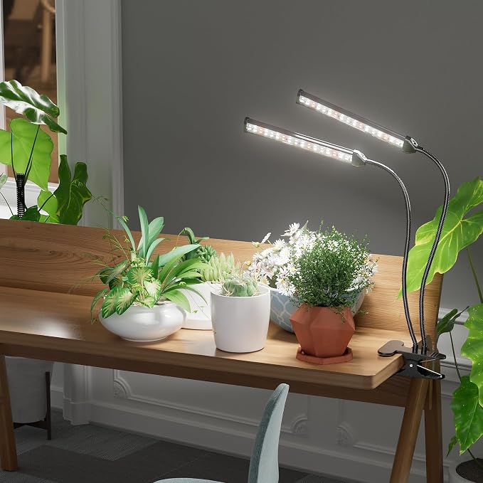 GooingTop Grow Light,24W (160Watts Equiv) 5000K White Full Spectrum LED Growing Lamp Clip on Desk for Indoor Plants,Bulbs Replaceable & Non-dimmable (Black, 80Watts)