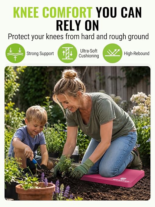 WORKPRO Extra Thick Kneeling Pad, Soft NBR Foam Cushioning for Knee, Large Foam Kneeler Mat for Gardening, Bathing Baby, Exercise, Workout Supplies, 17.5 x 11 x 1.5 in, Pink