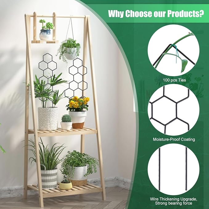 WellSign Small Trellis for Potted Plants, 15.94 inch Metal Plant Trellis for Climbing Plants Indoor Pot Honeycomb Shape Lattice for Ivy Vines Hoya Houseplants Flower 2 Pack