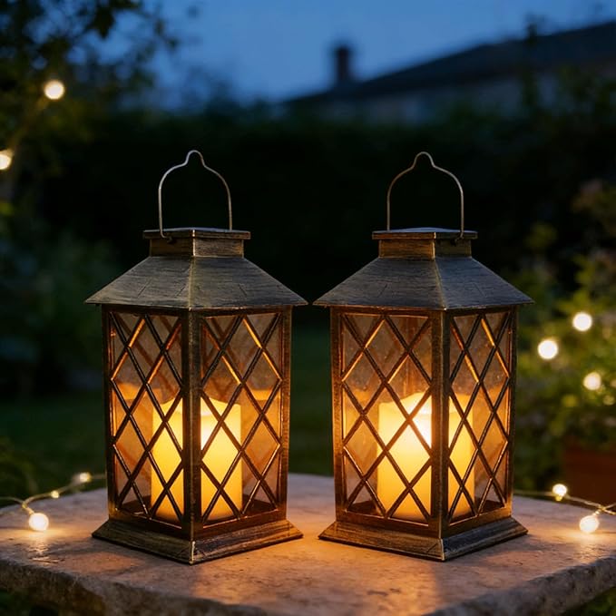 Solar Lanterns Outdoor Hanging Garden Lantern Waterproof LED Flickering Flameless Candle Mission Lights for Table,Outdoor，Mothers Day Gifts Mom Wife (1pack)