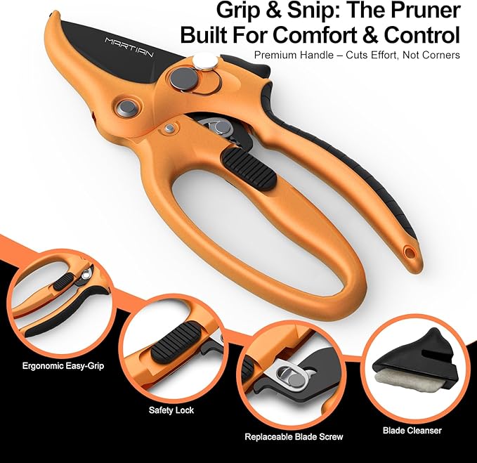 8” Detachable Pruning Shears – Heavy‑Duty Garden Clippers Made of Japanese Steel with Self‑Locking Safety, Ergonomic Non‑Slip Grip Garden Scissors for Plants Cutting, Ideal Gift for Father's Day