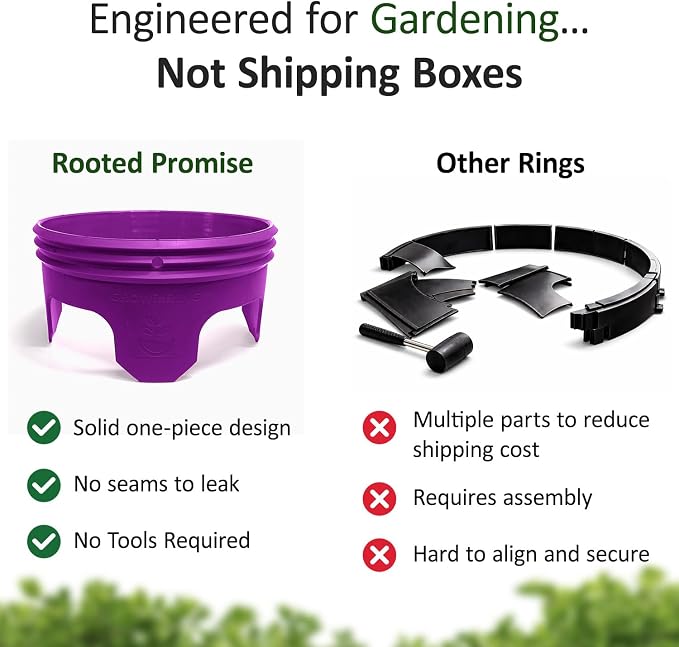 7 inch Solid Planting Grow Rings | 12 Pack Purple | One-Piece Design for Deep Root Watering Veggies, Herbs & Flowers | Mulch & Soil Barrier | Deter Slugs and Cutworms | Heavy Duty | Made in USA