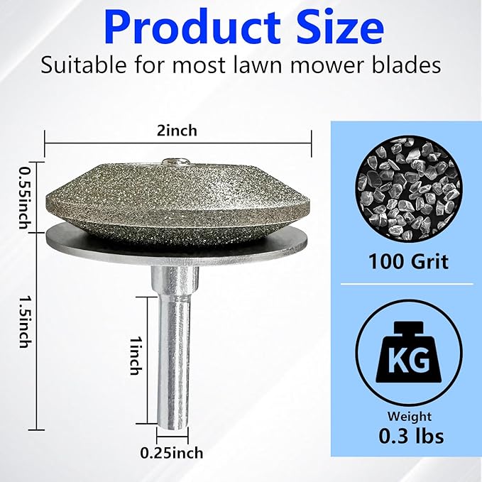Diamond Lawn Mower Blade Sharpener, All-Metal Construction, for Any Power Hand Drill (100 Grit)