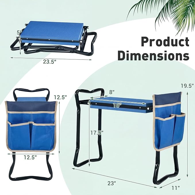 Giantex Garden Kneeler & Seat, Folding Gardening Stool, Portable Garden Bench with EVA Foam Pad, Heavy-Duty Metal Frame, Gardening Tool for Women Men Seniors, Holds 330 LBS, Blue (with 1 Bags)