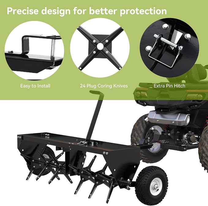 YINTATECH 40in Tow Behind Aerator, Plug Aerator for Lawn Tractor, 24 Plug Coring Knifes, Black