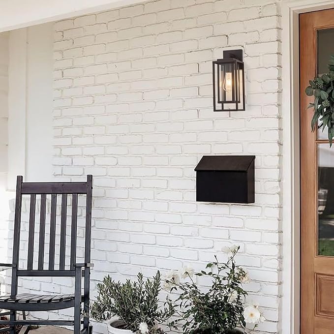14" Outdoor Wall Light Fixtures Waterproofed Exterior Lantern W/Sturdy Rectangular Double Cage In Old Rust&Clear Tempered Glass,Sconce Mounted For House Patio,Front door,Porch,Yard, Lighting 2Pack