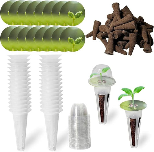160PCS Hydroponics Growing Baskets,Plant Seed Pod Kit,Grow Anything Kit,Indoor Garden System Accessories Includes 50pcs Sponges,50pcs Labels,30pcs Replacement Baskets,30pcs Domes