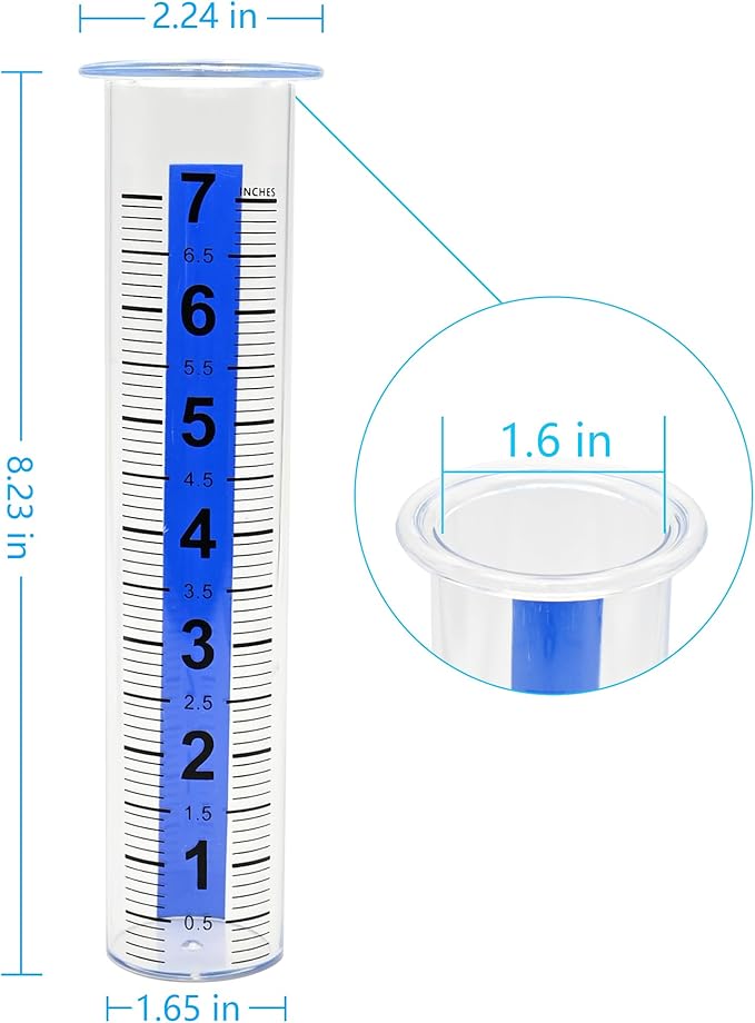 2PCS 7" Plastic Rain Gauge Replacement Tube, 8.23 x 2.24 x 1.65 Inches Cold Resistance Crack Resistance for Outdoor Garden Yard Home