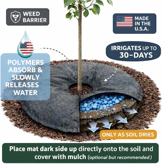 SteadySpring(R) Smart 30+Day Watering Mat Auto Refills with Rain for Tomato Plants, Peppers, Veggies, Perennials, Annuals in 1-2 Gallon Containers or with a 7 in to 10 in Root Ball (4)