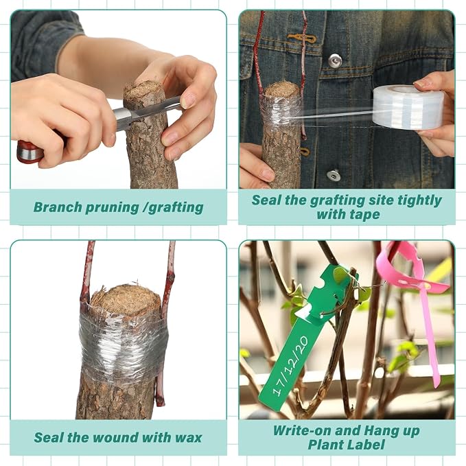 Grafting Kit 8 Oz Grafting Wax 2-5/8" Curved Straight Blades Garden Knife 3 Tape 12 Plant Labels for Successful Floral Fruit Tree