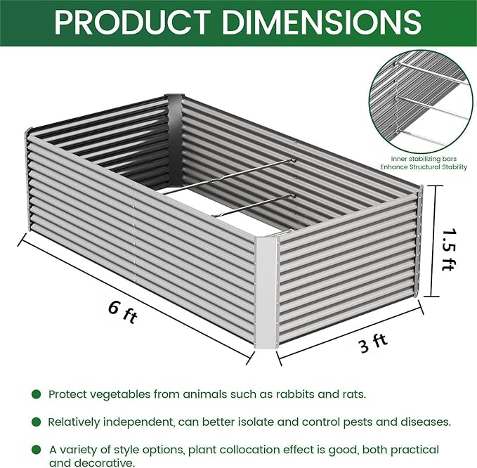 2pcs Tall Galvanized Raised Garden Bed Outdoor,Steel Garden Bed for Vegetables,Above Ground Garden Box for Flower,Metal Raised Beds for Gardening - 6x3ft