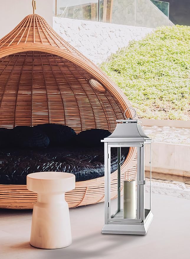 Serene Spaces Living White Hurricane Lanterns with Clear Glass Panels, Perfect for Home Decor, Parties & Events, Table Top Or Hanging Lantern for Indoor & Outdoor, 9.5" Square & 25" Tall