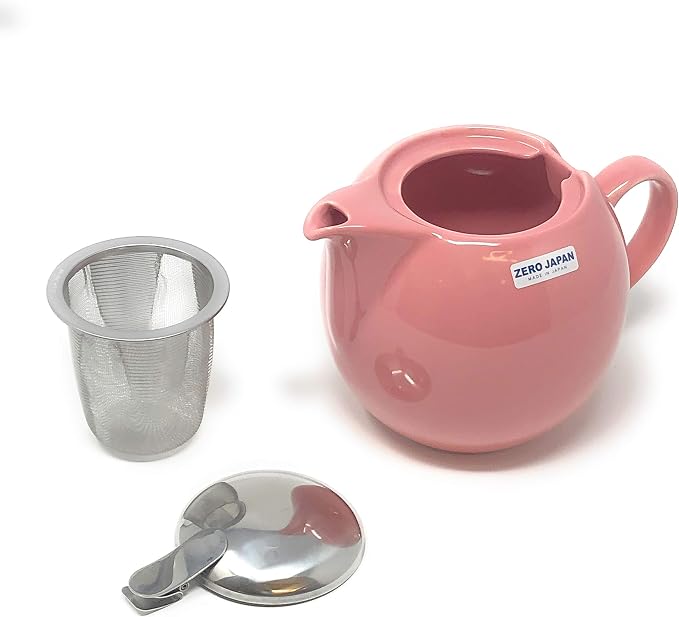 Zero Japan Bee House Round Teapot For One, 24 Oz - Ceramic Tea Pot with Stainless Steel Lid and Infuser, Smooth-Pour Spout, Diswasher and Microwave Safe Tea Pots (Rose)