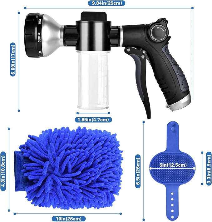 Garden Hose Nozzle, High Pressure Hose Spray Nozzle 8 Way Spray Pattern One-Touch Sprayer for Watering Plants, Lawn, Patio, Car Wash, Cleaning，Showering Pet