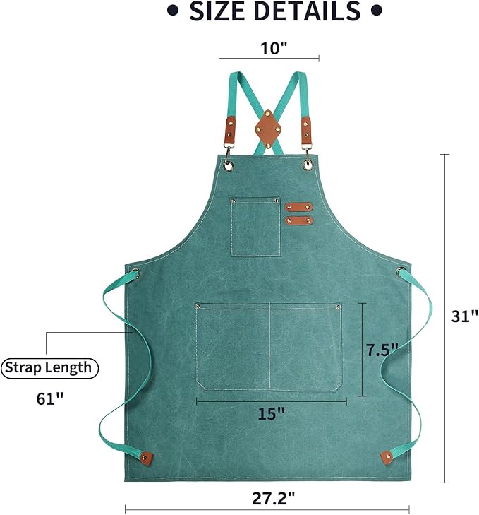 ZOMAO Chef Apron, Cotton Canvas Gardening Apron with Large Pockets for Men and Women,Kitchen Cooking Baking Bib Heavy Duty Adjustable Garden Apron