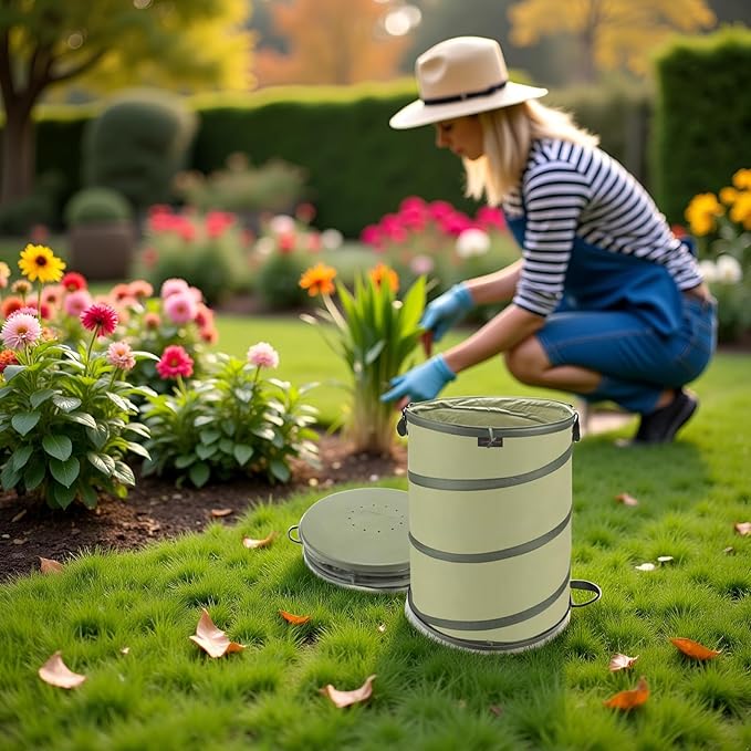 YUDI & GARDEN 45 Gallon Hard Bottom Collapsible Garden Bag, Heavy Duty Collapsible Trash Can for Collecting Weeds, Leaf, Party and Yard Waste