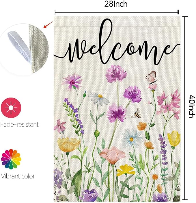 CROWNED BEAUTY Spring House Flag Floral 28x40 Inch Double Sided for Outside Welcome Burlap Large Big Yard Holiday Decoration CF741-40