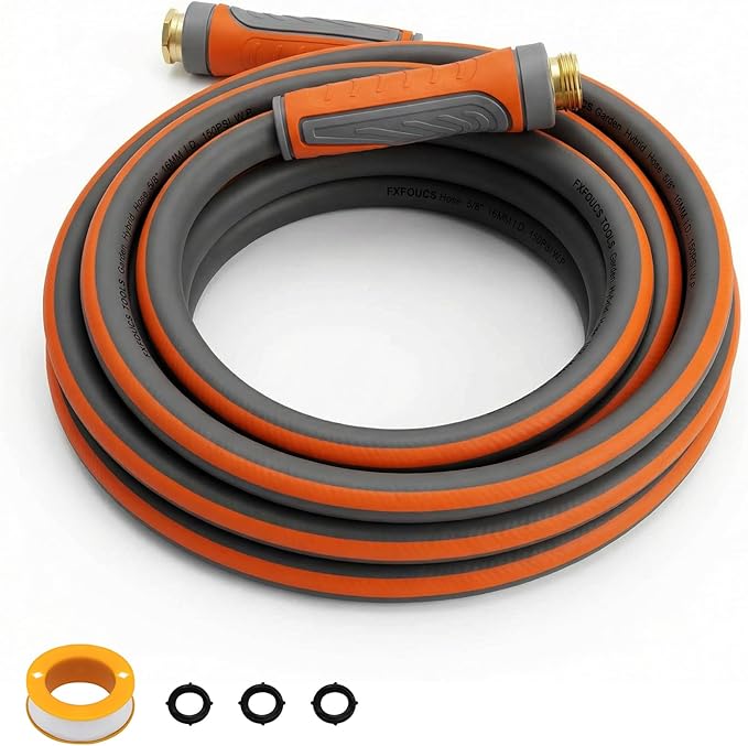 PremiumPro 25FT 5/8" Heavy Duty Reinforced Garden Hose, Large Flow,600 PSI Burst Pressure, Four Layer Hybrid Polymer Anti Kink with 360 Swivel Brass Connectors and handle for yard,washing & irrigation