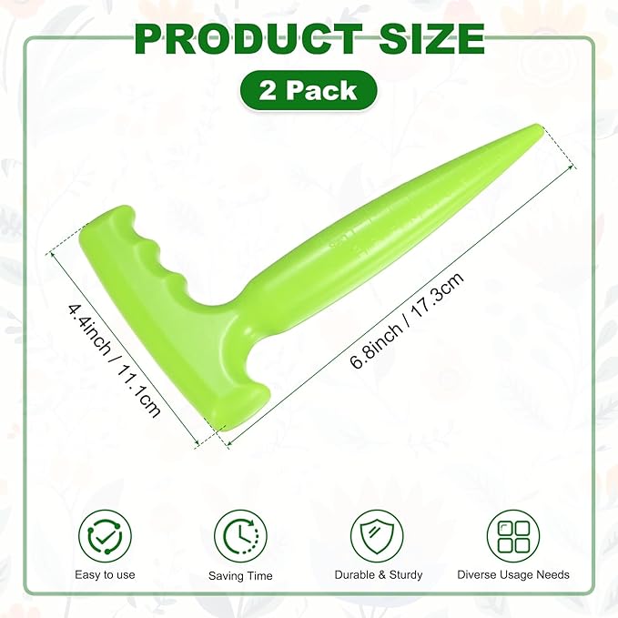 M METERXITY 2-Pack Seed Planter Tool, Plastic Hand Dibber Garden Tool with Handle for Sowing Seeds/Transplanting/Planting Bulbs, Handheld Digging Hole Punch [Grass Green]