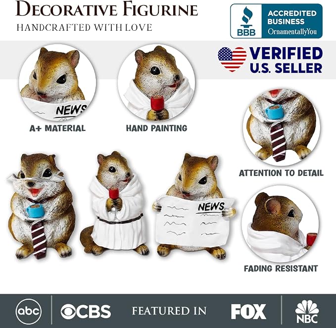 OrnamentallyYou Spring & Summer-Themed Garden Statues – Adorable Outdoor Decor for Lawn, Patio & Porch (Whimsical Chipmunk Trio Set of Three Figurines, 5" Cute Desk Decor and Garden Statues)