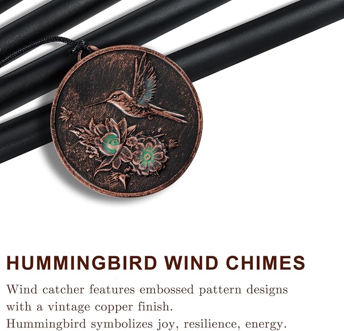Wind Chimes for Outside, Vintage Hummingbird Deep Tone Wind Chime, Large Outdoor Hanging Decor for Patio Porch Balcony Garden, Gifts for Women Mom Grandma (32” Hummingbird)