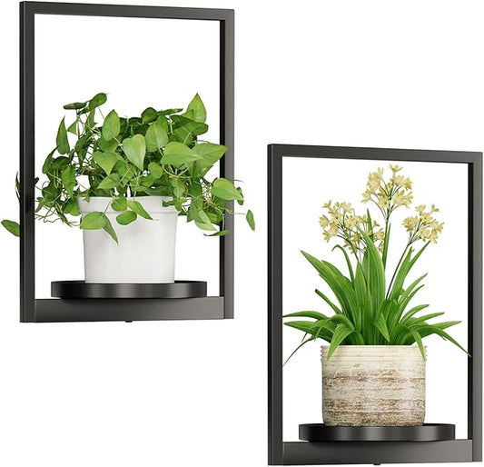 Hanging Planters for Indoor Plants - Aesthetic Photo Frame Style Wall Plant Holder - Metal Window Plant Shelves, Wall Plant Hanger for Lingving Room Home Gardening Wall Decor (2-Pack)